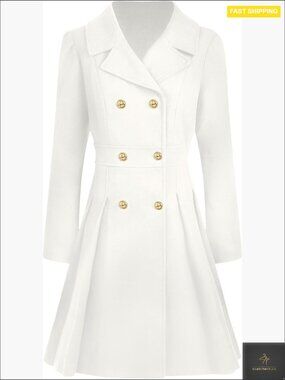 Double Breasted A-Line Trench Coat with Pockets Classic Flattering Silhouette